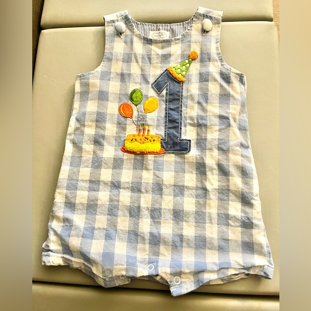 Mud Pie Blue and White Checkered Romper